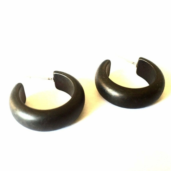 Black Matte Small Simple Lucite Hoop Earrings - Picture 2 of 6